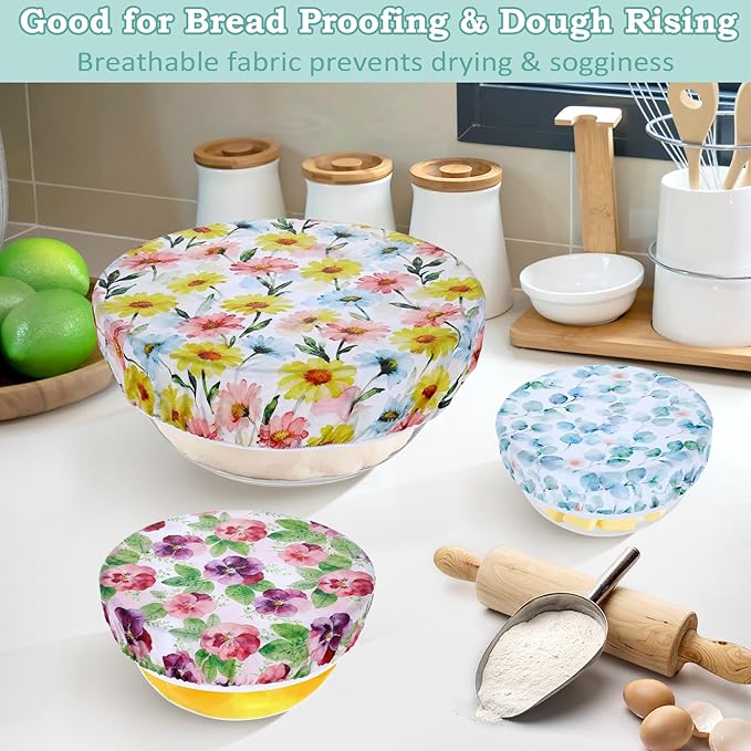 5-Size Reusable Beeswax Bowl Covers for Bread Proofing, Cotton Cloth Flexible Beeswax Wraps for Food Storage(Little Daisy)