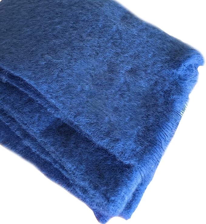 Biddy Muprhy Ultra Soft Irish Mohair & Wool Throw Blanket, Made in Ireland, 54"x72", Solid Blue