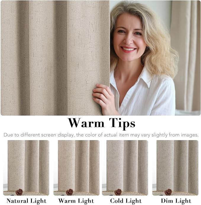 H.VERSAILTEX Blackout Curtains Linen Curtains 120 inches Long 100% Black Out Curtains for Bedroom Windows, Textured Linen Look Draperies Grommet with White Liner, 2 Panels, Cobblestone