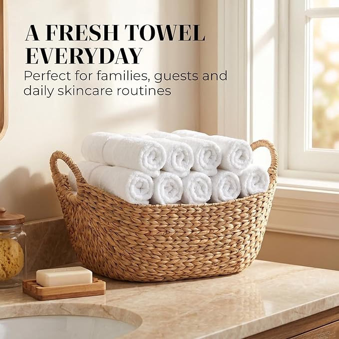 TOWELTIQUE- Organic Cotton Plush Bath Towels Pack of 6 GOTS & Oeko- TEX Certified | Premium Soft, Absorbent & Quick-Drying Towels for Bathroom, Gym, Spa & Hotel Use – White