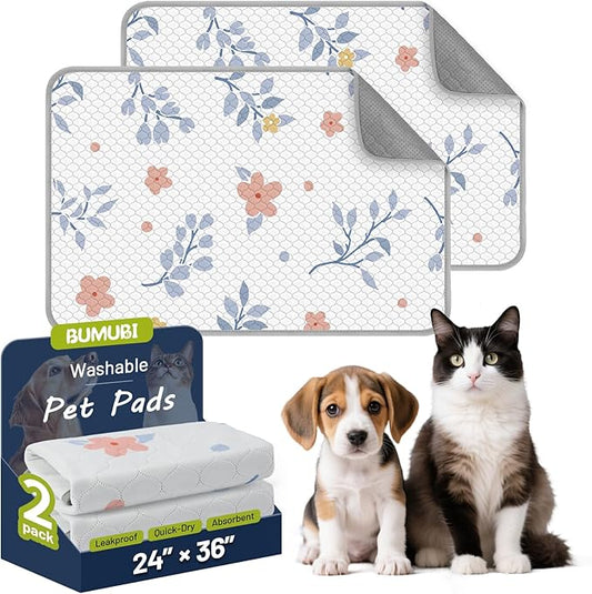 Washable Dog Pee Pads - Absorbent Reusable Puppy Training Pads, Waterproof Leak - Proof & Non - Slip for Crate Whelping Potty Training 24x36 (Pack of 2)