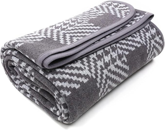 PuTian Merino Wool Blanket - 63" x 51" Thick Warm Soft Twin Bed Throw - Great for Camping, Outdoors, Travel, Car, Couch, All Seasons Houndstooth Grey