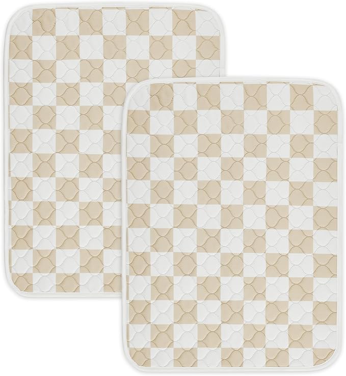 2 Pack Beige Checkered Washable Pee Pads for Dogs, Checkered Reusable Dog Pee Pads, for Puppy Playpen, Crate, Whelping Box, Potty Training, Cute Aesthetic Absorbency, Leak-Proof Non-Slip