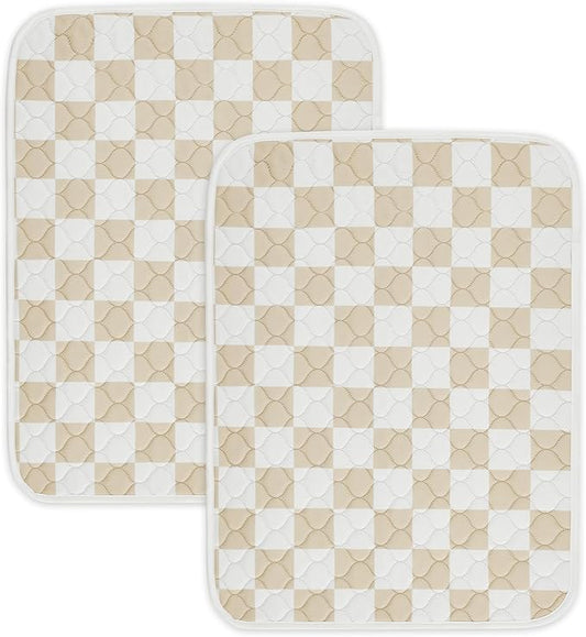 2 Pack Beige Checkered Washable Pee Pads for Dogs, Checkered Reusable Dog Pee Pads, for Puppy Playpen, Crate, Whelping Box, Potty Training, Cute Aesthetic Absorbency, Leak-Proof Non-Slip