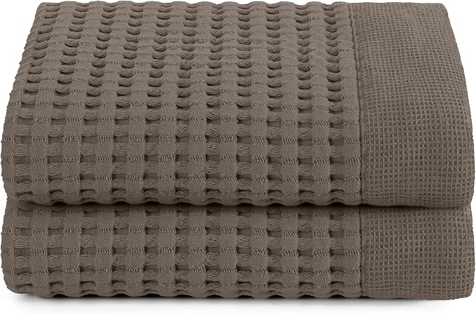 GILDEN TREE Waffle Hand Towels for Bathroom Quick Dry Large Luxury Lint Free Super Absorbent Cotton Hand Towels Set of 2, Modern Style (Stone)