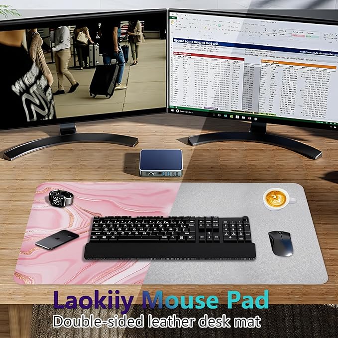 Desk Mat, Desk Pad Dual Leather Sided Desktop Mat for Office and Home,Desk Organization and Accessories Ideal for Large Mouse Pad and Desk Mats on Top of Desks (Rose Pink Marble 31.5"x 15.7")