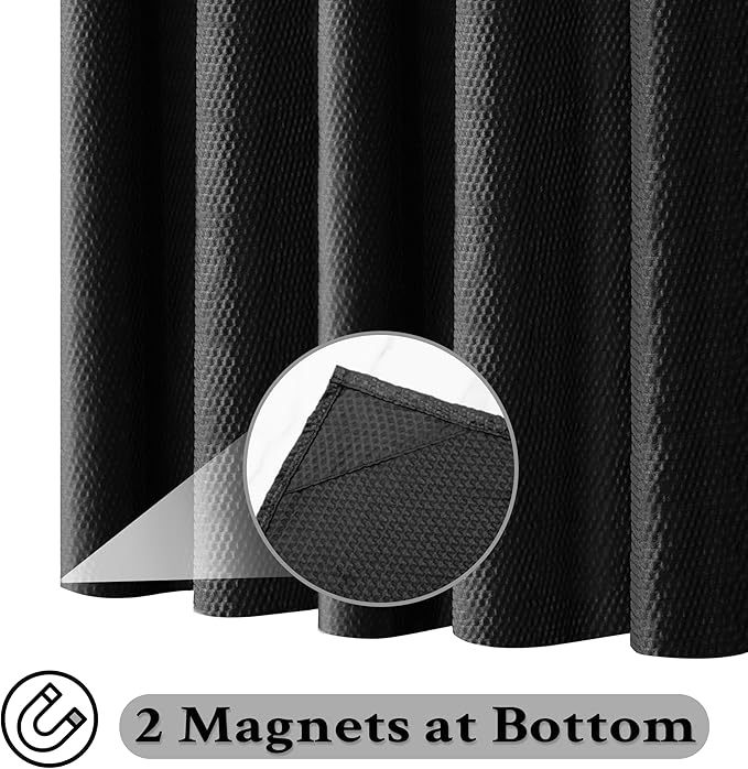 Tititex Solid Black Cloth Fabric Shower Curtain Liner with 2 Magnets - Texture Soft Hotel Quality Waterproof Shower Liner, Light-Weight & Machine Washable 72x72 inch