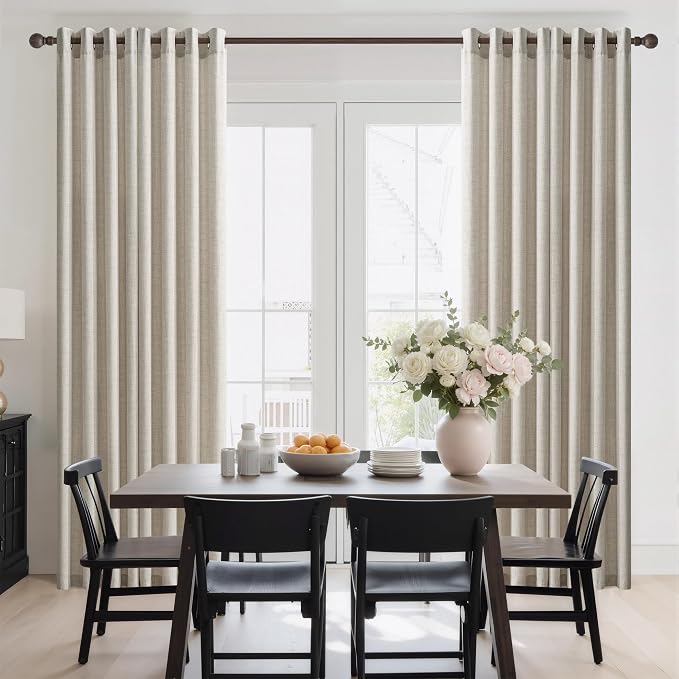 NICETOWN Linen Beige Sheer Curtains 84 Inches Long 2 Panels for Bedroom Living Room, Privacy Linen Textured Window Drapes Semi Sheer Light Filtering Grommet Burlap Look Curtains, 52" W x 84" L