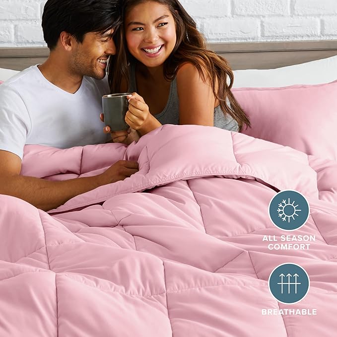 Bare Home Comforter Set - King/California King Size - Ultra-Soft - Goose Down Alternative - Premium 1800 Series - All Season Warmth (King/Cal King, Light Pink)