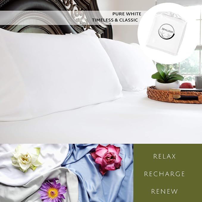 Pillowcases 100% Viscose Made from Bamboo Pillow Cases, Cooling, Luxuriously Soft, Envelope Closure, 300 Thread Count (White, King)