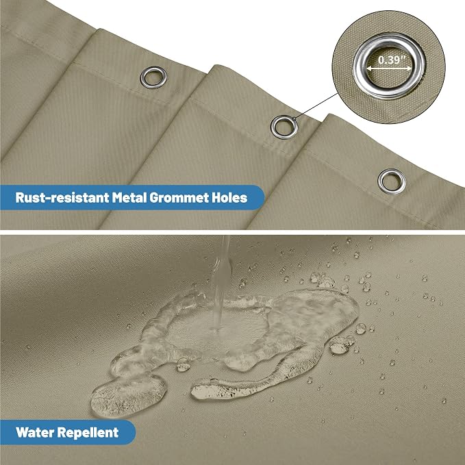 1 Pack Water-Repellent Fabric Shower Curtain Liner - Hotel Quality Machine Washable, 3 Heavy-Duty Magnets with Rustproof Grommets & Weighted Hem, Standard Size 72x72in Khaki
