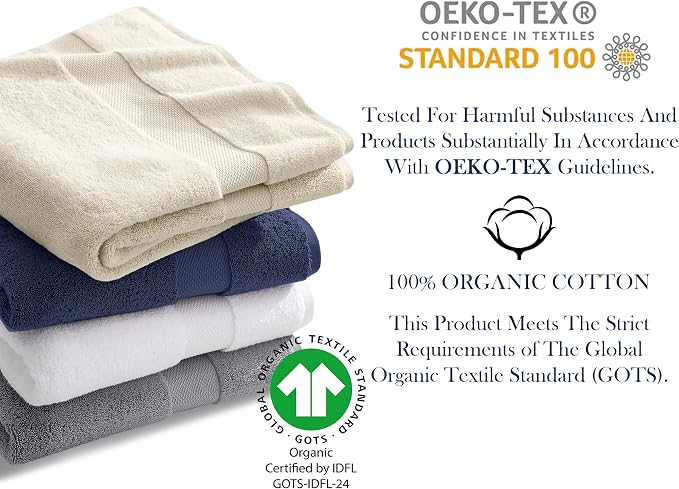 Organic Cotton Luxuriously Plush Bath Towel | GOTS & OEKO-TEX Certified | Premium Hotel Quality Towels | Feather Touch Technology | 650 GSM Long Staple|Soft, Quick Dry & Ultra-Absorbent 30"x58"