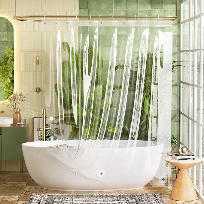 Bathway Shower Curtain Liner, Clear Shower Curtain Liner 72x72 PEVA Waterproof Shower Curtain Liner Plastic with 3 Magnets and 12 Rustproof Metal Grommets, Lightweight Shower Liner for Bathroom