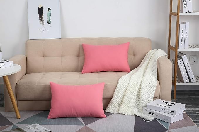 TangDepot Handmade Decorative Solid 100% Cotton Canvas Throw Pillow Covers/Pillow Shams, (12"x20", Pink), 1 Count (Pack of 1) | 100% cotton, same-color zip, machine wash & air dry. For living room, bedroom, office, car. 42 colors, 123 sizes. Cover only.