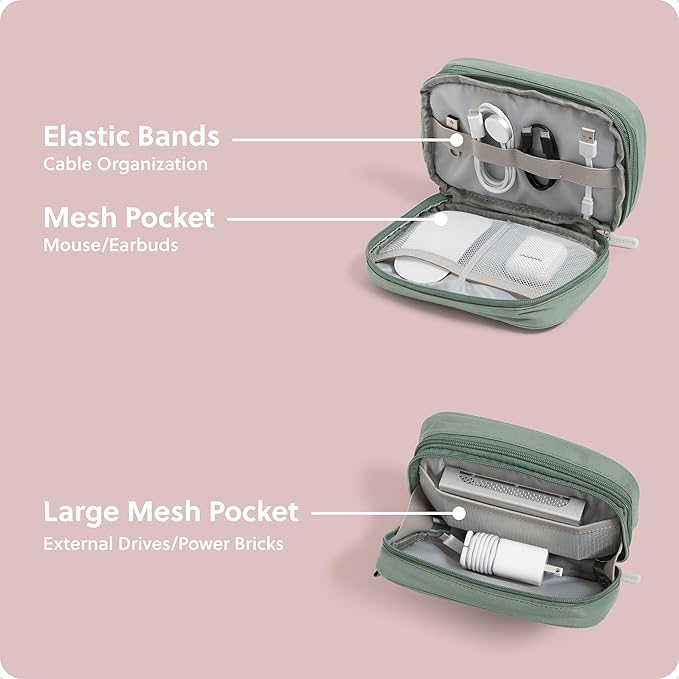 U Brands Canvas Tech Organizer Pouch 9 Compartments, 7.8 x 5 Inch Cable Organizer Bag for Travel, Cord Organizer for Cables, Earbuds, Flash Drives and Accessories – Eucalyptus