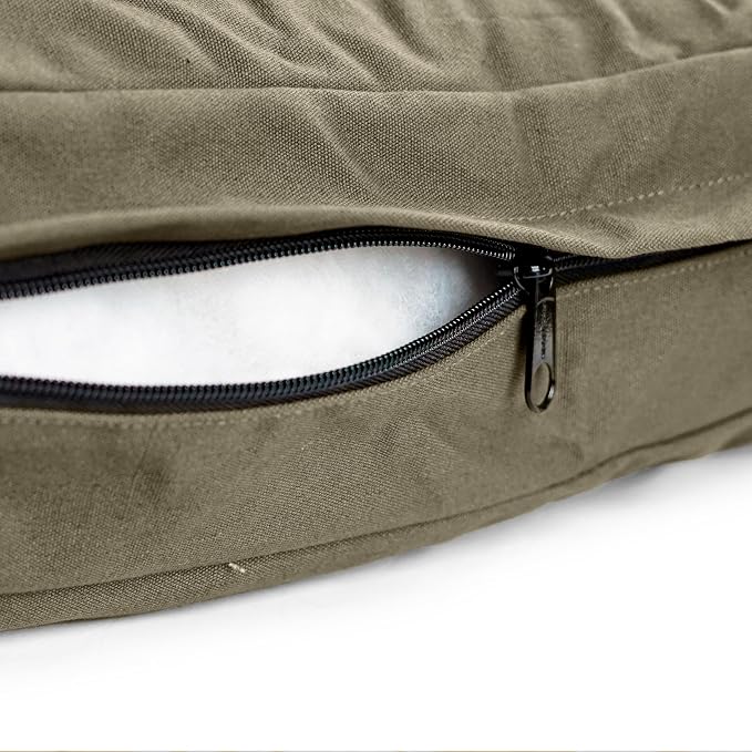 WHITEDUCK Outdoor Dog Bed Heavy-Duty 12oz Canvas, Water-Repellent Cotton, Machine Washable Removable Cover with Full-Length Zipper, Dog Bed for Large Dogs & Crate, (Olive) 35" Lx20 Wx4.3 th (M)