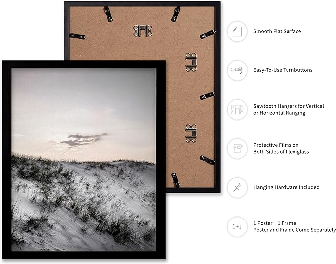Monem Art Snowy Sand Dunes Landscape Print - Minimalist Winter Nature Poster - Wall Decor for Living Room, Bedroom or Office - 8x10 Black Framed Wall Art by Mareike Bohmer