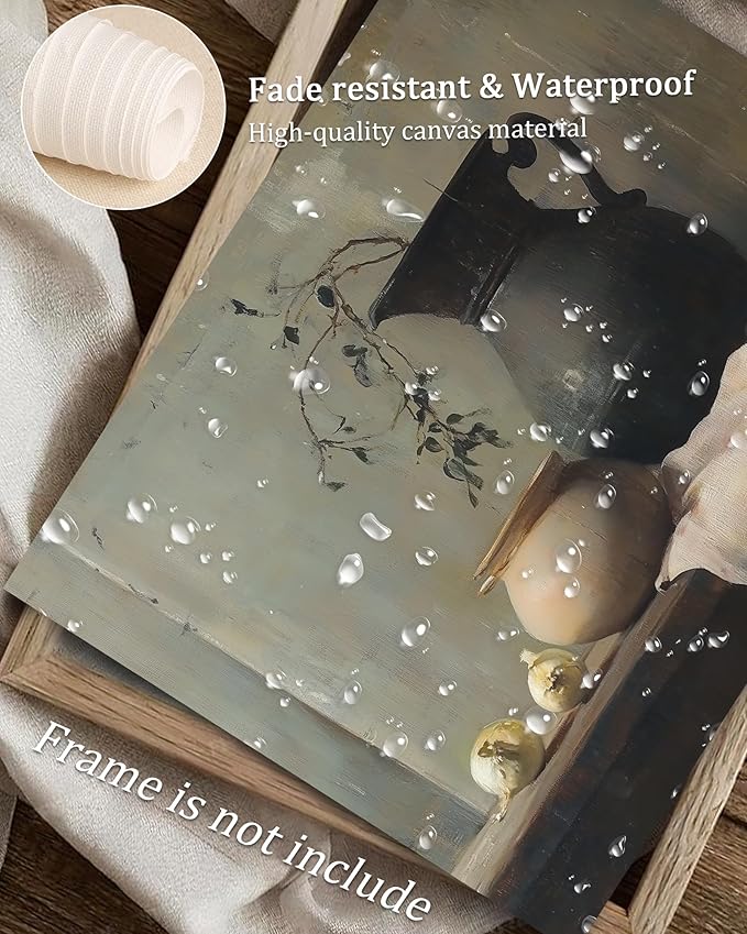Vodefoad Still Life Vase Retro Vintage Canvas Wall Art Moody Kitchen Art Print Vintage Vase Still Life Oil Painting Vintage Neutral Wall Art for Home Bedroom Bathroom Decor - 8x10Inch Unframe