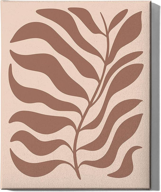 Abstract Organic Leaf Silhouette Wrapped Canvas Wall Art Botanical Shapes Earth Tones Terracotta 16x20 Inch Gallery Stretched Modern Nature Home Art
