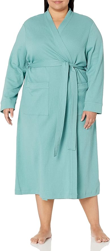 Amazon Essentials Women's Lightweight Waffle Full-Length Bath Robe with Pockets (Available in Plus Size)