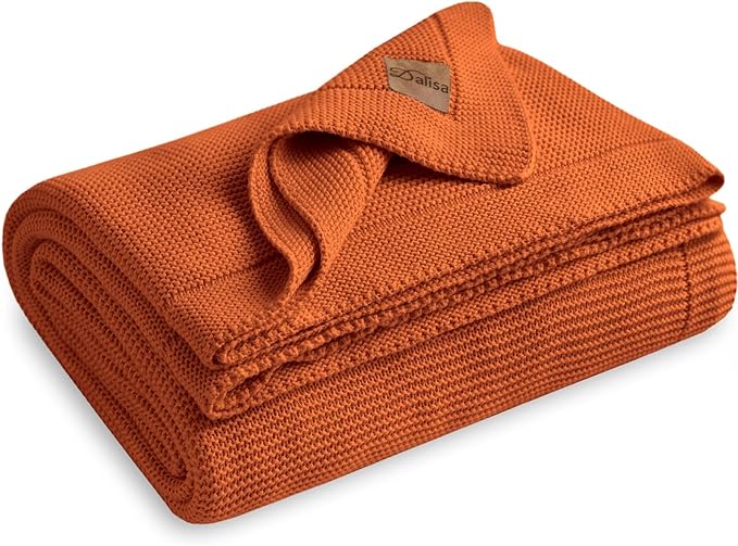 Dalisa 100% Organic Turkish Cotton Throw Blanket - GOTS Certified, Cozy - Perfect for Couch, Bed, and Home Decor - Boho Vintage Knit Alina (Harvest Pumpkin, 60x80)