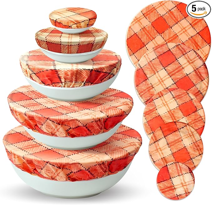 Reusable Beeswax Bowl Covers (5-Pack) - Eco-Friendly Food Wraps & Bread Proofing Shower Caps, Perfect for Sourdough Fermentation and Food Storage (Maple Leaf Yellow)
