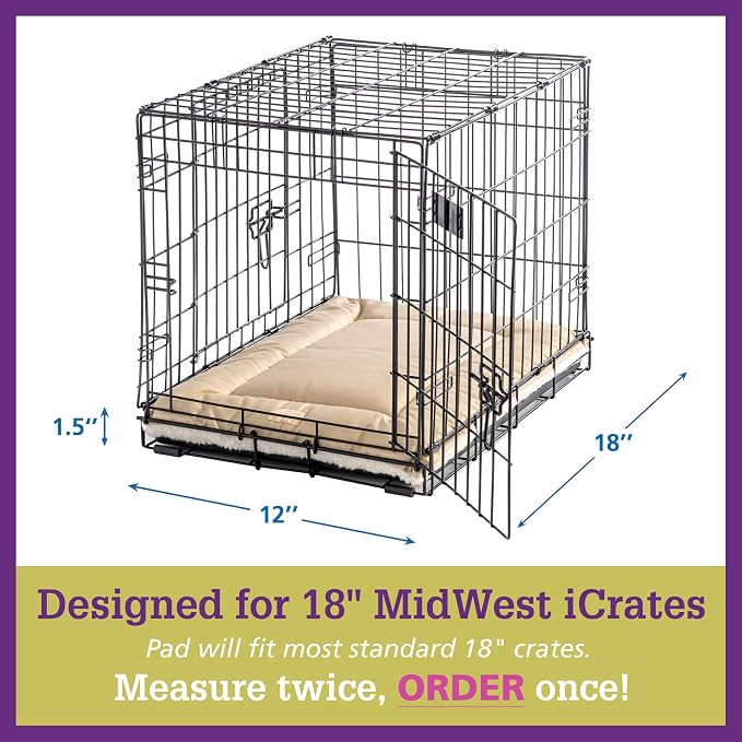 Pet Dreams Dog Crate Pad - Washable Kennel Mat, Crate Pads for Dog Cages, Non-Toxic, Flat Indoor Cat Bed, Fits iCrate 18, 24, 30, 36, 42, 48 Inches (Khaki, X Small, 18")
