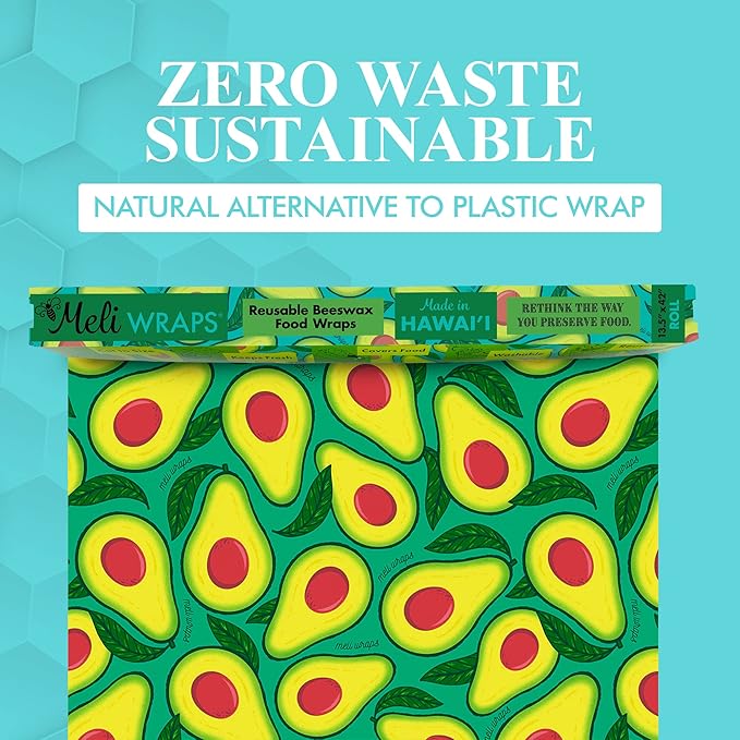 Meli Wraps - Reusable Beeswax Wrap Roll, Zero Waste Bees Wax Wraps for Covering Food, Kitchen Roll for Food Storage, 13.5 x 42, Avocado