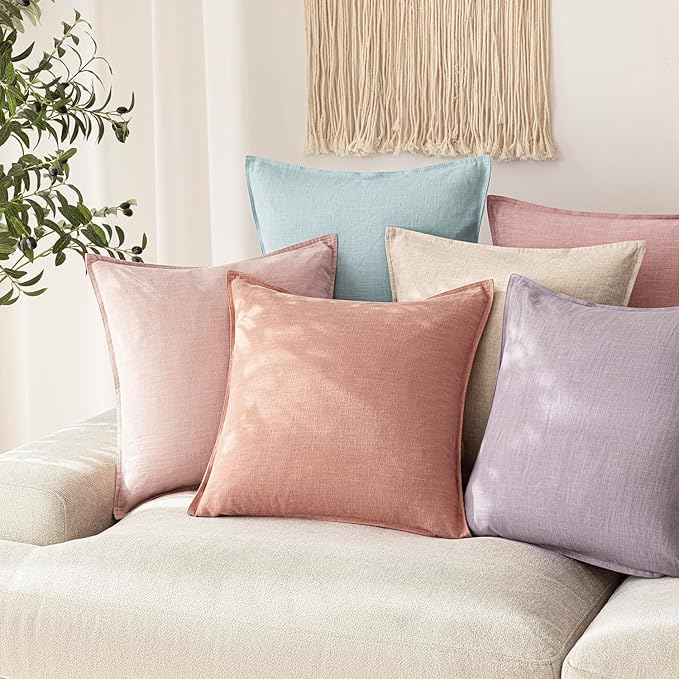 Foindtower Pack of 2, Decorative Linen Soild Throw Pillow Covers Accent Lumbar Cushion Case Boho Farmhouse Pillowcase for Chair Couch Sofa Bedroom Living Room Home Decor 12 x 20 Inch Coral Pink