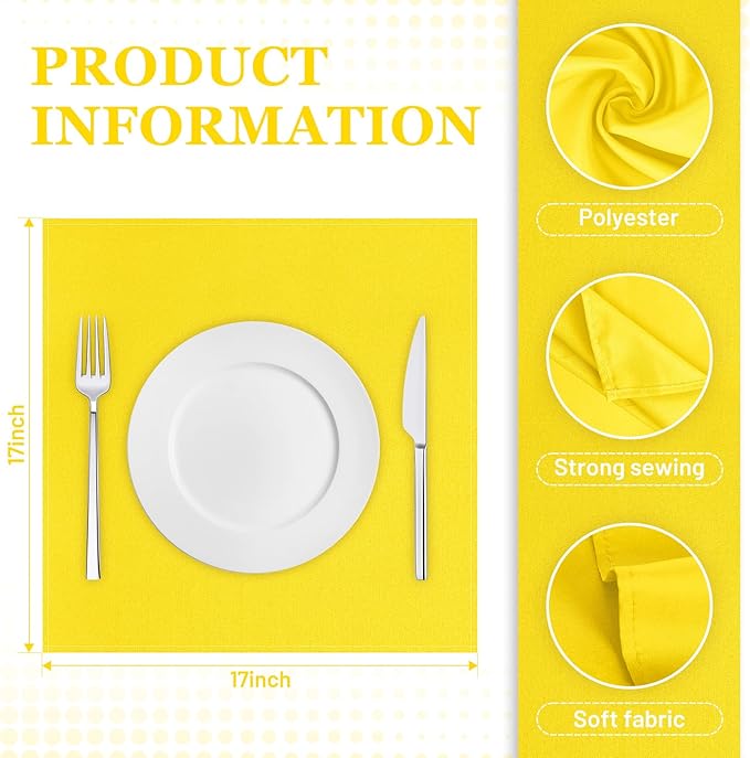 SuperO Set of 120 Cloth Napkins 17 x 17 Inch, Polyester Solid Washable Dinner Napkins with Hemmed Edges,Great for Restaurant, Wedding and Party(Yellow)