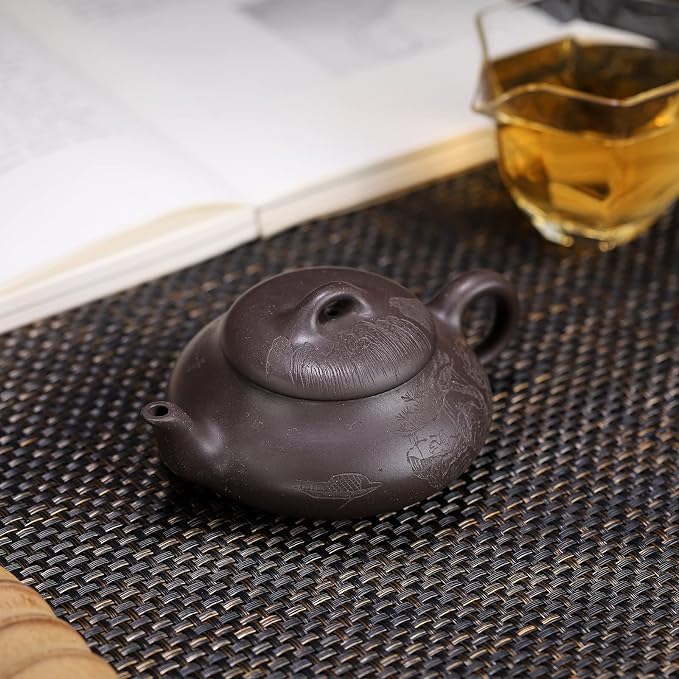 Zisha Teapot, Chinese Yixing Clay Handmade Teapot 6.7 Oz, Infuse Brew Kung Fu Loose Leaf Tea Maker -HantangShipiao,Black Clay