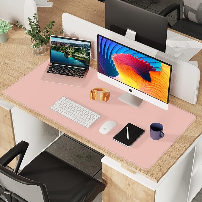 AFIING Cork Desk Mat 47" x 23.6", Dual-Sided Natural Cork & PU Leather Desk Pad, Non-Slip Waterproof Large Mouse Pad for Office, Home & Gaming (Pink)