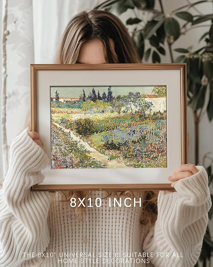 Vodefoad Vintage Antique Garden Painting, Spring Country Landscape Wall Art, Cottage Flower Garden Landscape Oil Art Print, Impressionist Pastoral Style Retro Wall Decor for Gallery Living Room Bedroom (UNFRAMED 8x10in)