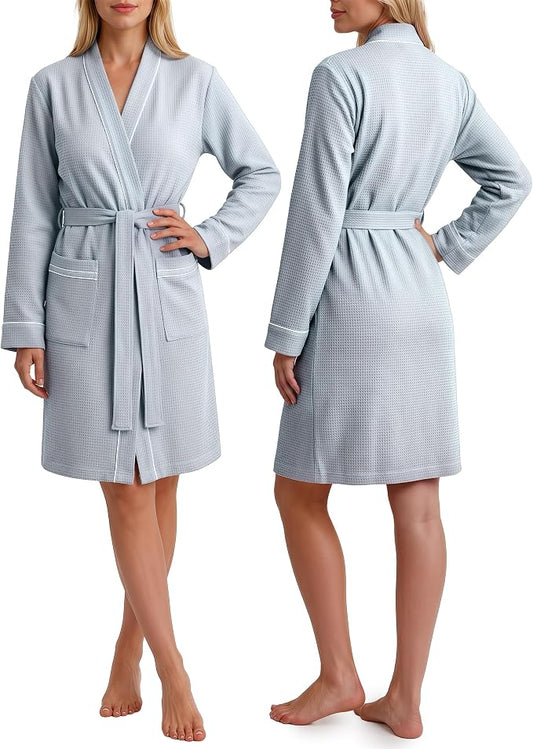 NY Threads Cotton Blend Waffle Robes for Women Knee-Length Bathrobe