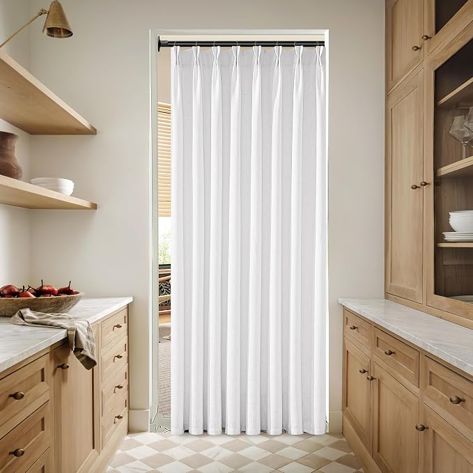 80 Inch Pinch Pleated Linen Curtains 2 Panels Set for Living Room Bedroom Boho Farmhouse Thick Linen Textured Semi Sheer Back Tab Pinch Pleat Hooks Rings Window Curtain Snow White 50 by 80 Length