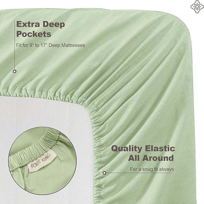 BIOWEAVES 100% Organic Cotton Sheets, 300 Thread Count 3-Piece GOTS Certified Bed Sheet Set Fits Mattress Upto 17" Deep Pocket, Soft & Silky Sateen Weave (Twin XL, Pastel Green)
