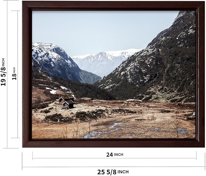Monem Art Scandinavian Mountain Cabin Landscape Photography Print - Nordic Nature Scenic Art Poster - Wall Decor for Living Room, Bedroom or Office - 18x24 Brown Framed CANVAS by Mareike Bohmer