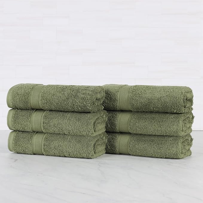 Superior 100% Organic Cotton Hand Towel Set of 6, Daily Use, Bathroom, Kitchen, Guest Bath, Quick Dry Small Towels, Face, Hand, Gym, Spa, Hotel, Absorbent, Essentials, Oregon Collection, Forest Green