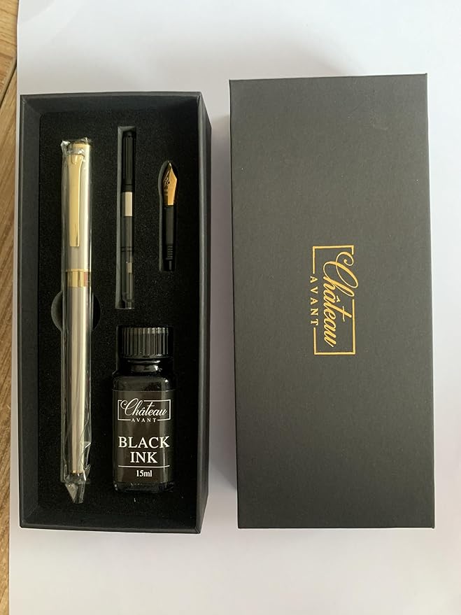 Signature Calligraphy Fountain Pen Gift Set | Grey | Fine and Calligraphy Nibs, 10 Ink Cartridges, Ink Bottle and Converter | Writing Gift for Beginners, Graduates and Enthusiasts