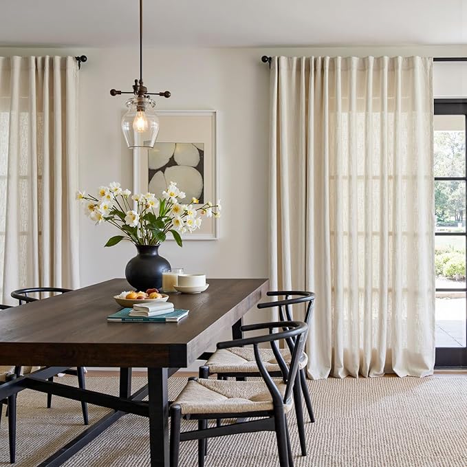 jinchan Extra Wide Sliding Door Curtain 96 Inch Length Natural Linen Curtains Semi Sheer Drapes for Patio Door Living Room Bedroom Home Office Light Filtering Beige Drapes 100 Inches Wide 1 Panel