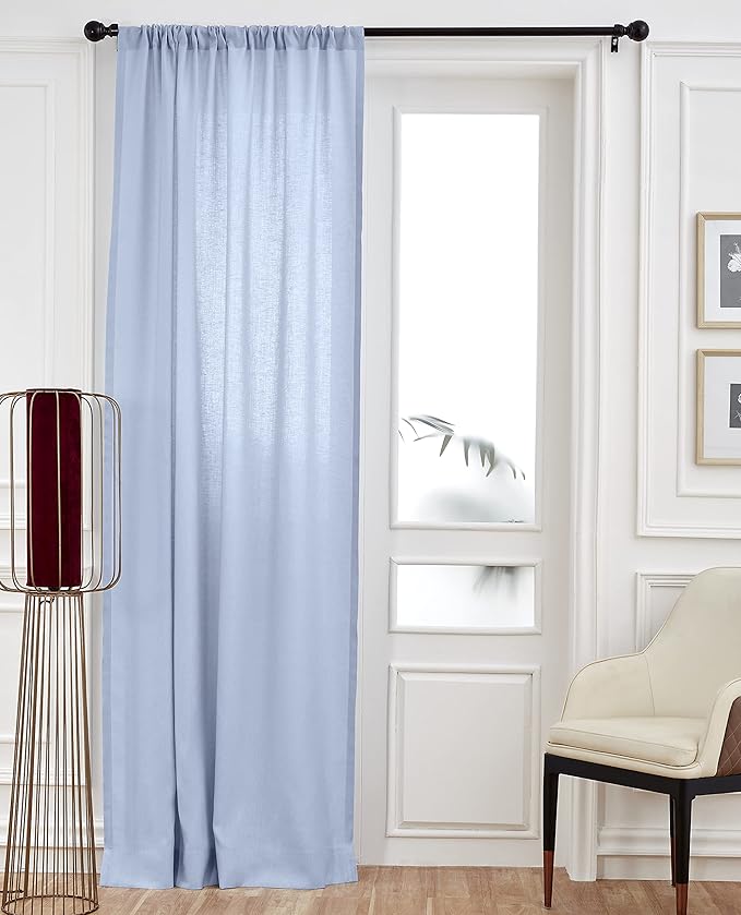 Solino Home Sky Blue Linen Curtain 120 Inches Long, Light Filtering Rod Pocket Curtain 52 x 120 Inch, 100% Pure Linen European Flax Window Treatment for Living Room, Bedroom - 1 Panel