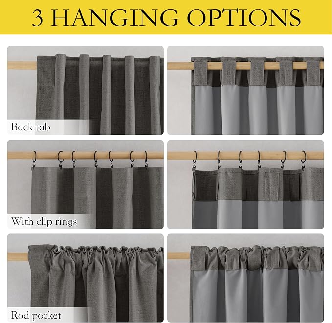 NICETOWN Grizzle Gray Linen 100% Blackout Curtains for Living Room, W52 x L84 in, Set of 2, Thermal Insulated Curtains with Light Blocking Liner, Noise Reducing Rod Pocket Window Treatments for Hall