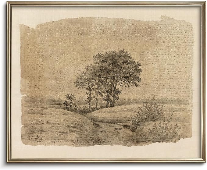 Vodefoad Neutral Wall Art Decor Vintage Tree Sketch Canvas Prints Moody Antique Landscape Art Rustic Neutral Nature Drawing Oil Painting for Gallery Nursery Bedroom Bathroom Office - 8x10Inch Unframe