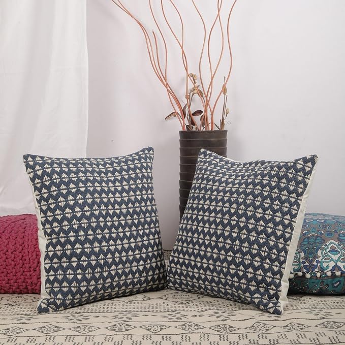 Trade Star Handloomed Pillow Cases Set of 2 Cushion Covers Decorative Throw Pillow Covers Cotton Premium Quality Pillow sham Farmhouse Decor 18x18 Inches