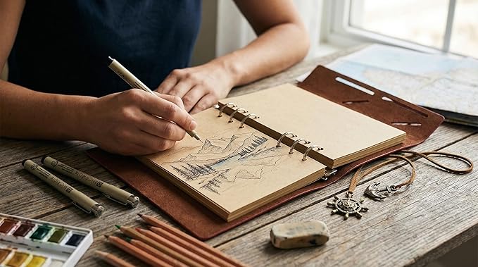 EvZ 7-Inch Refillable A6 Binder Notebook - Premium Vegan Leather Personal Planner, Eco-Friendly Journal with 6-Ring Loose-Leaf System for Writing, Business, and Creative Sketches, Red
