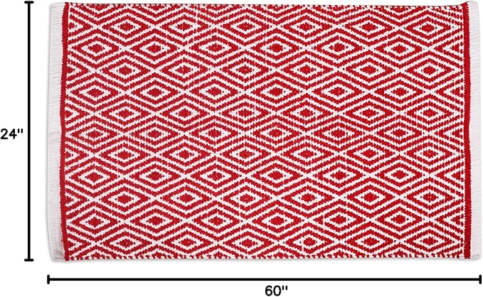 Chenille Cotton Diamond Runner Rug 2x5 Feet - Red, Reversible Washable Soft Floor Runners Ideal for Kitchen, Hallway, Bedroom, Bathroom | Farmhouse Boho Indoor Use Rugs for Patio Décor