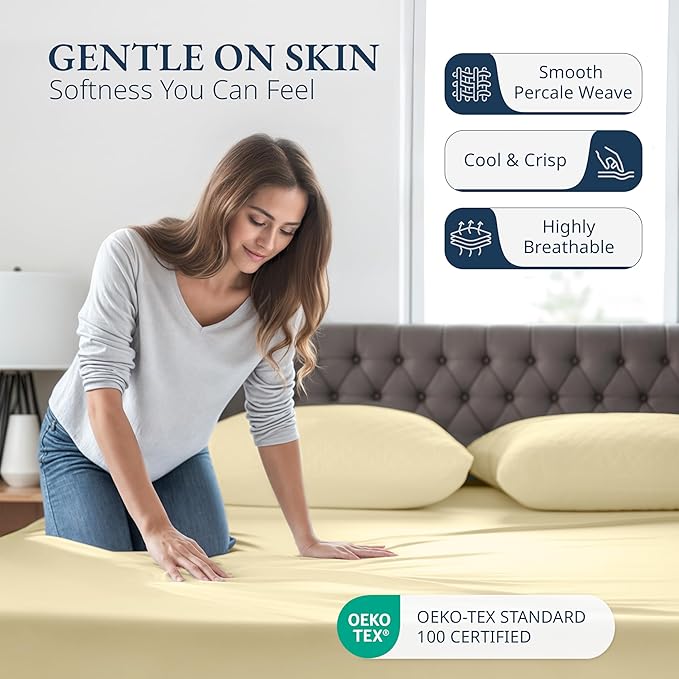 LANE LINEN Twin XL Fitted Sheet, 100% Organic Cotton 2-Piece Set (1 Fitted Sheet, 1 Pillowcase), Percale Weave, Bottom Sheet, Soft, Breathable, Fits Mattress Upto 15" Deep - Taupe (No Flat Sheet)