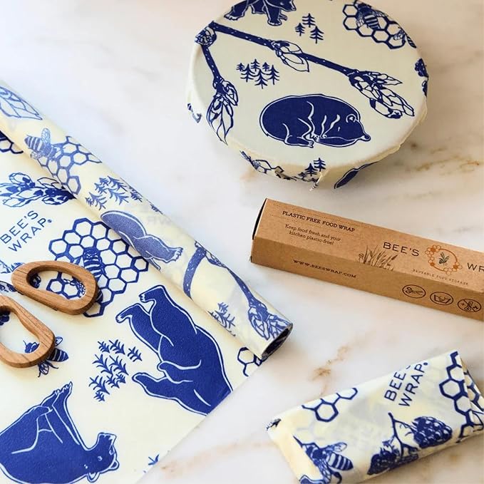 Bee's Wrap Beeswax Wraps for Food - Cut to Size 14x52" Beeswax Wrap Roll - Plastic Free Made in USA Reusable Natural Food Wrap - Bees & Bears