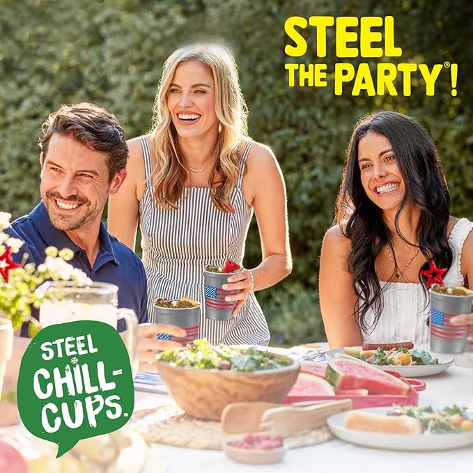 Steel Chill Cups 16 oz. Party Cup America the Beautiful Design for Cold Drinks, Durable, Disposable, Recyclable, Made in USA, Gray, 12 Count
