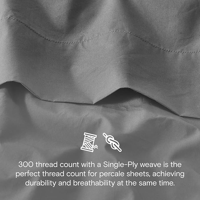 DOZ 100% GOTS Certified Organic Cotton Sheet Set, Crisp Percale Weave, Long Staple, Breathable, Matte Finish, Hotel Style, Durable, 1 Flat Sheet Only (Storm, King/Cal King)